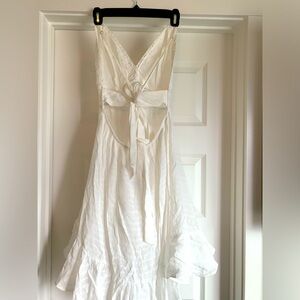 White boho style crochet bodice dress with tie back